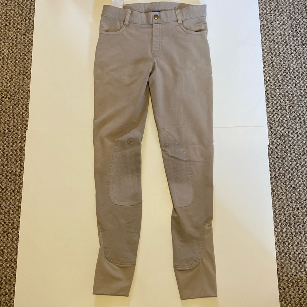 Ovation pull up tan knee patch breech with belt loops